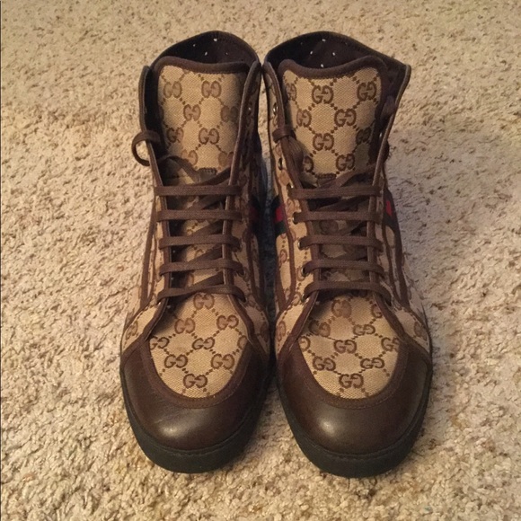 GUCCI GG GUCCISIMA WEB STRIPE HIGH TOP SNEAKERS - Picture 3 of 8